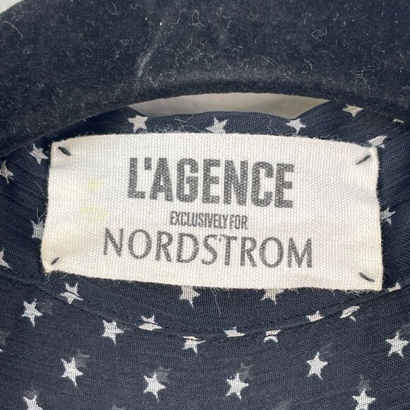 LAgence Nordstrom Womens 6 Black Star Print Sheer Button Up Long Sleeve Blouse - Picture 3 of 12